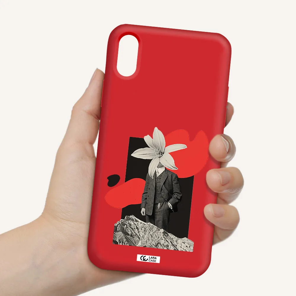 a man in a suit with a flower head Apple iPhone X Silicone Imperial Red Case