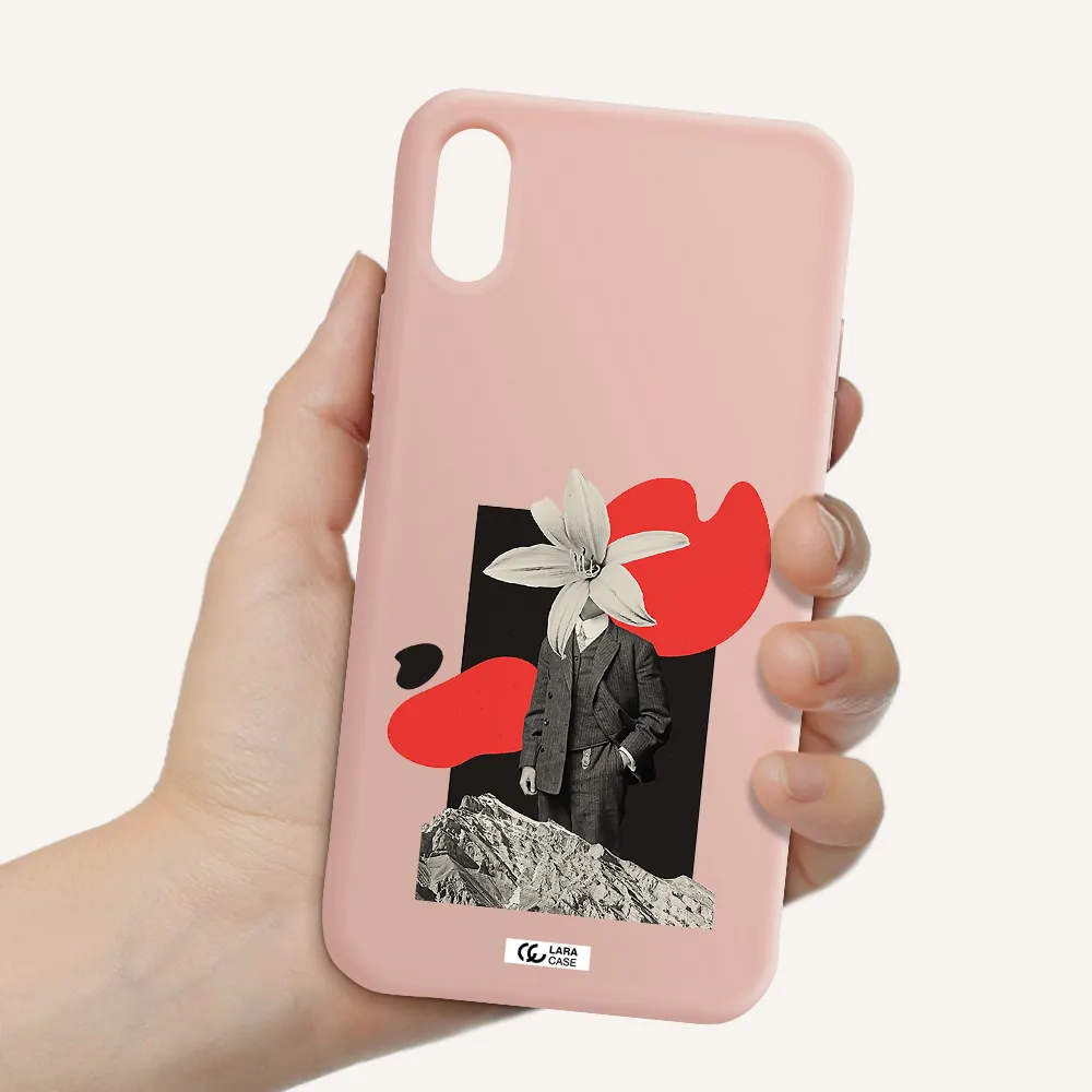 a man in a suit with a flower head Apple iPhone X Silicone pastel pink Case