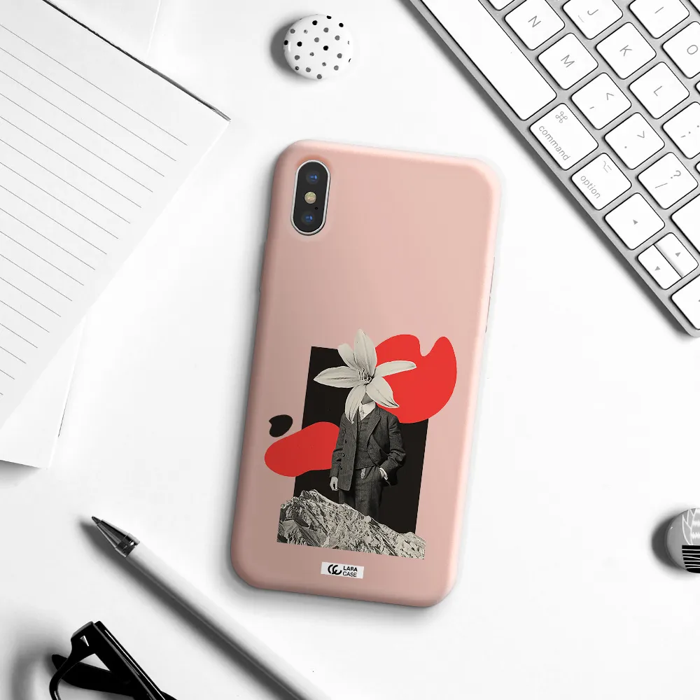 a man in a suit with a flower head Apple iPhone X Silicone pastel pink Case