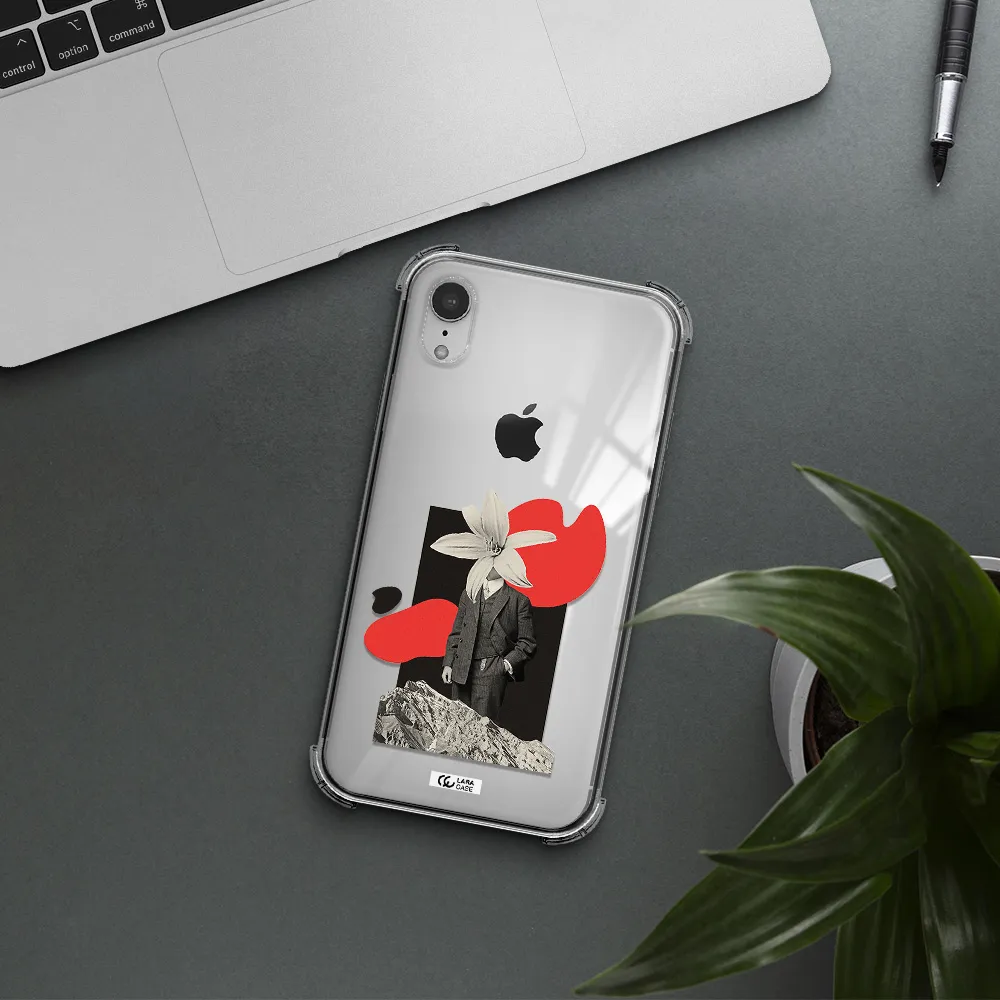 a man in a suit with a flower head Apple iPhone XR Clear PC Case