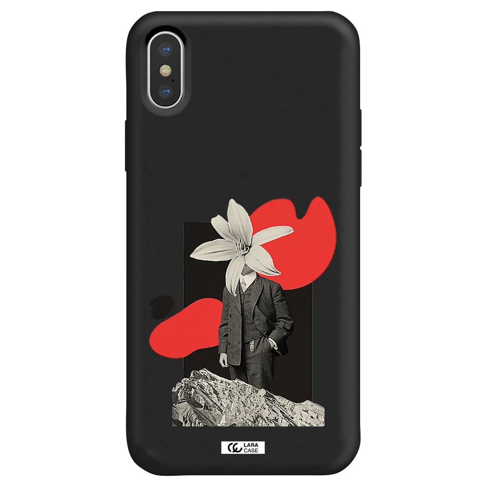 a man in a suit with a flower head Apple iPhone XS Silicone black Case