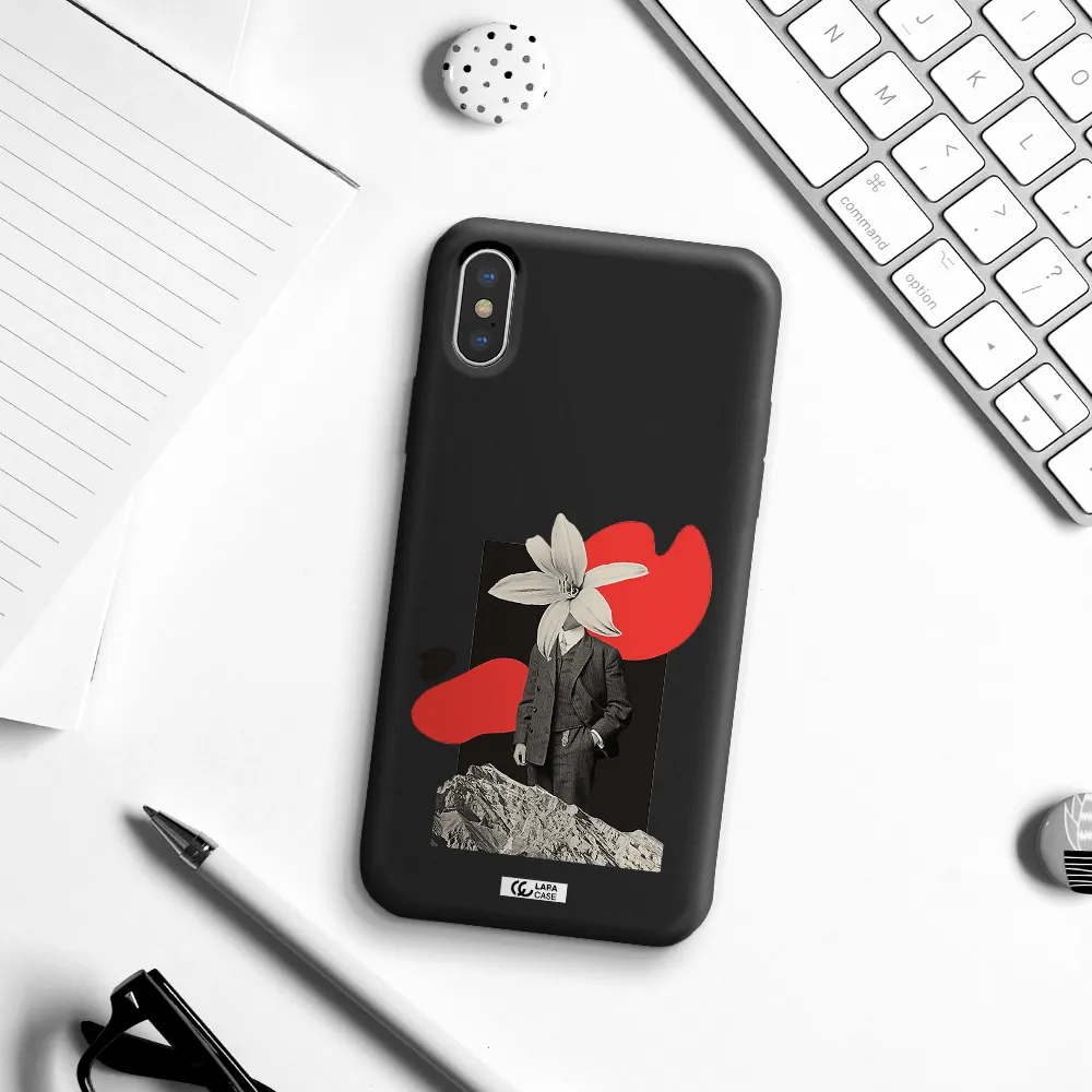 a man in a suit with a flower head Apple iPhone XS Silicone black Case