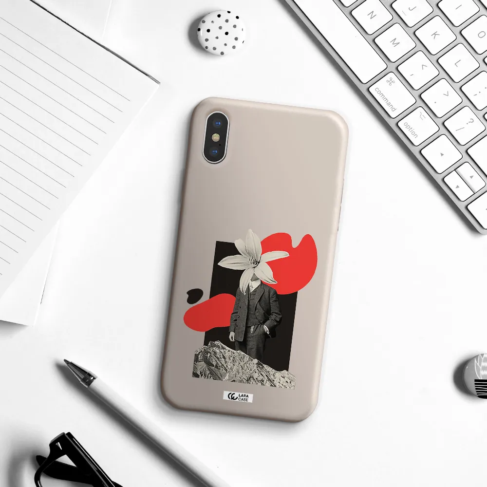a man in a suit with a flower head Apple iPhone XS Silicone Stone Case