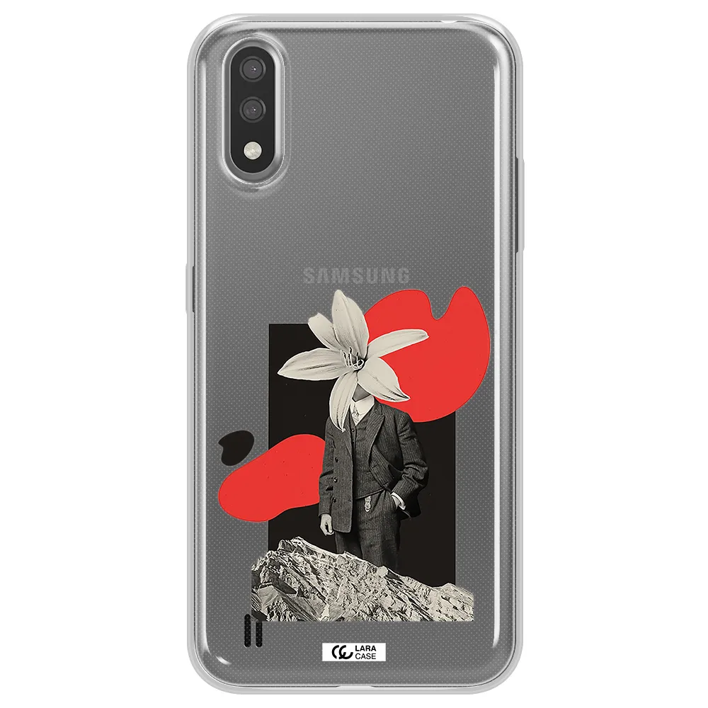 a man in a suit with a flower head Samsung A01 Clear TPU Case