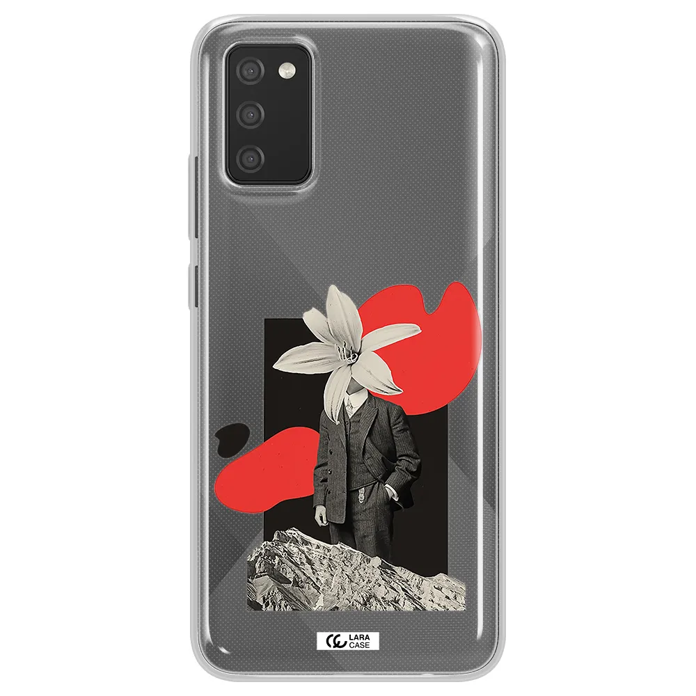 a man in a suit with a flower head Samsung A02S Clear TPU Case