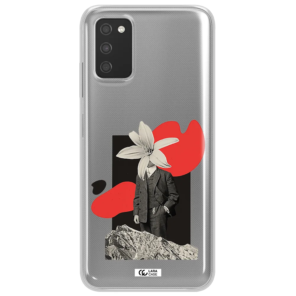 a man in a suit with a flower head Samsung A03S Clear TPU Case