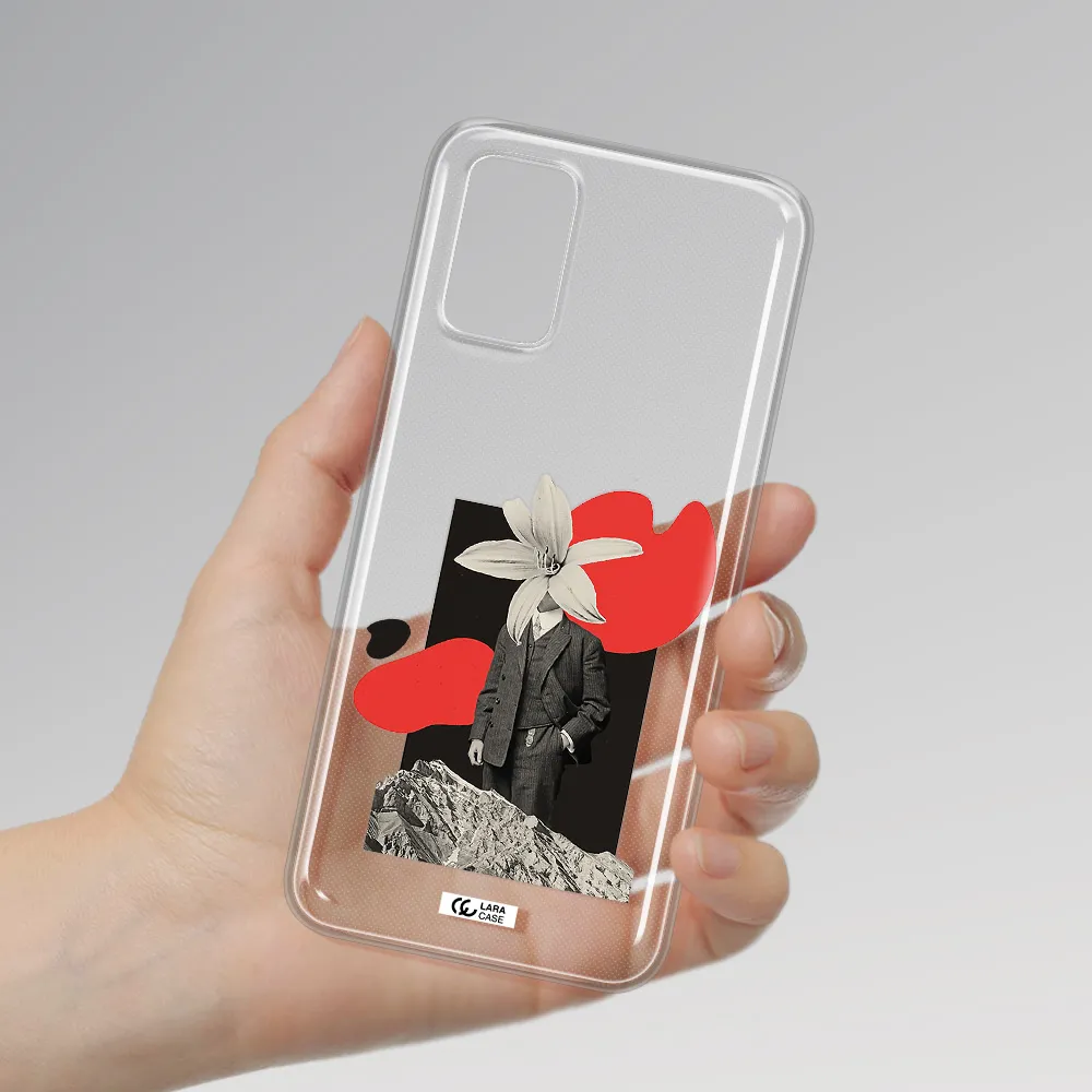 a man in a suit with a flower head Samsung A03S Clear TPU Case