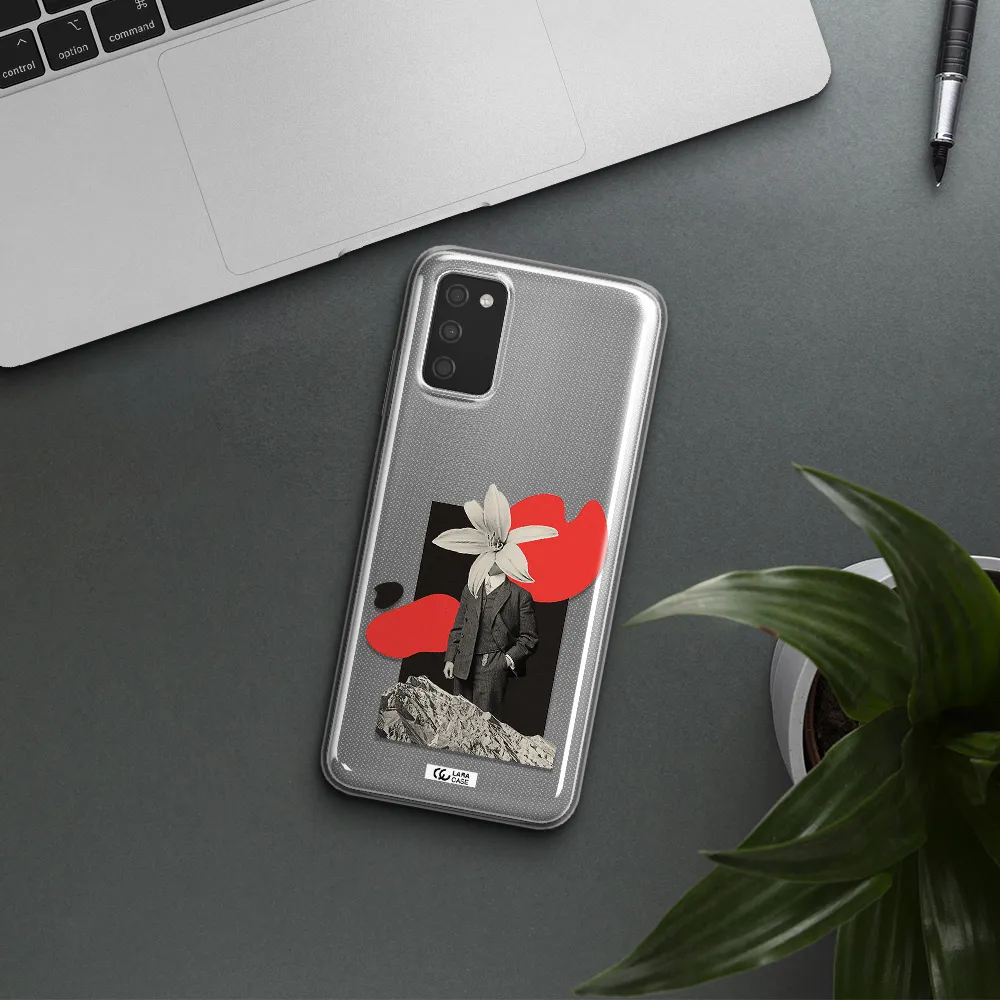 a man in a suit with a flower head Samsung A03S Clear TPU Case