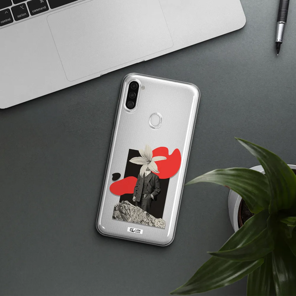 a man in a suit with a flower head Samsung A11 Clear TPU Case