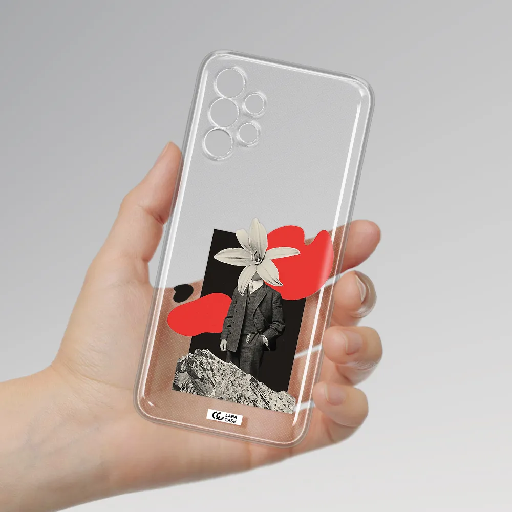 a man in a suit with a flower head Samsung A13 Clear TPU Case