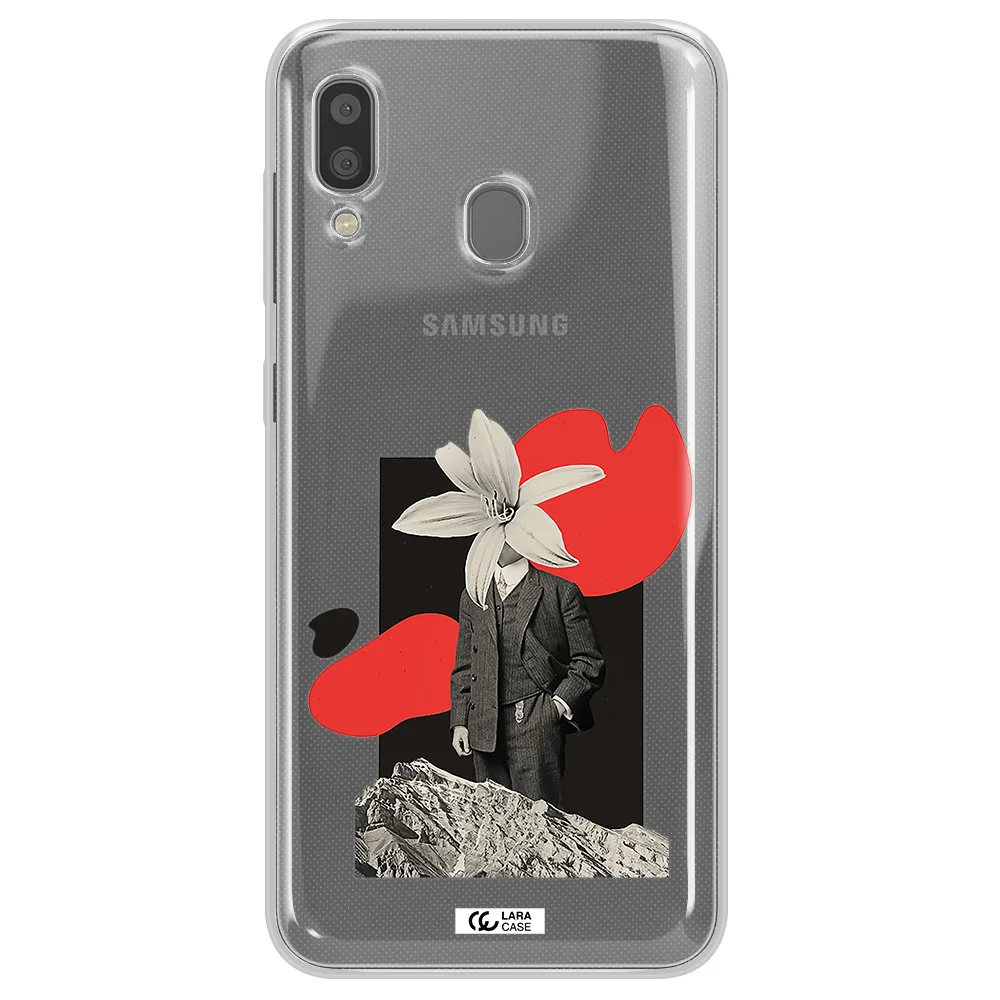 a man in a suit with a flower head Samsung A20 Clear TPU Case