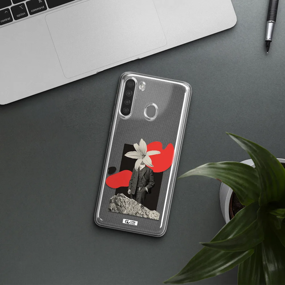 a man in a suit with a flower head Samsung A21 Clear TPU Case