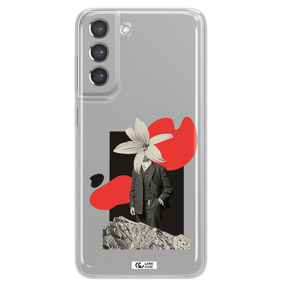 a man in a suit with a flower head Samsung A21 Fe Clear TPU Case