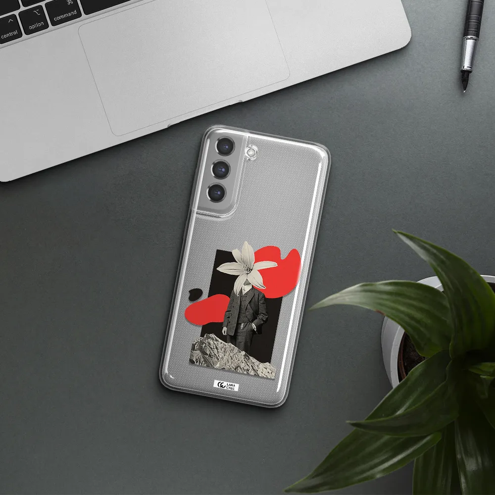 a man in a suit with a flower head Samsung A21 Fe Clear TPU Case