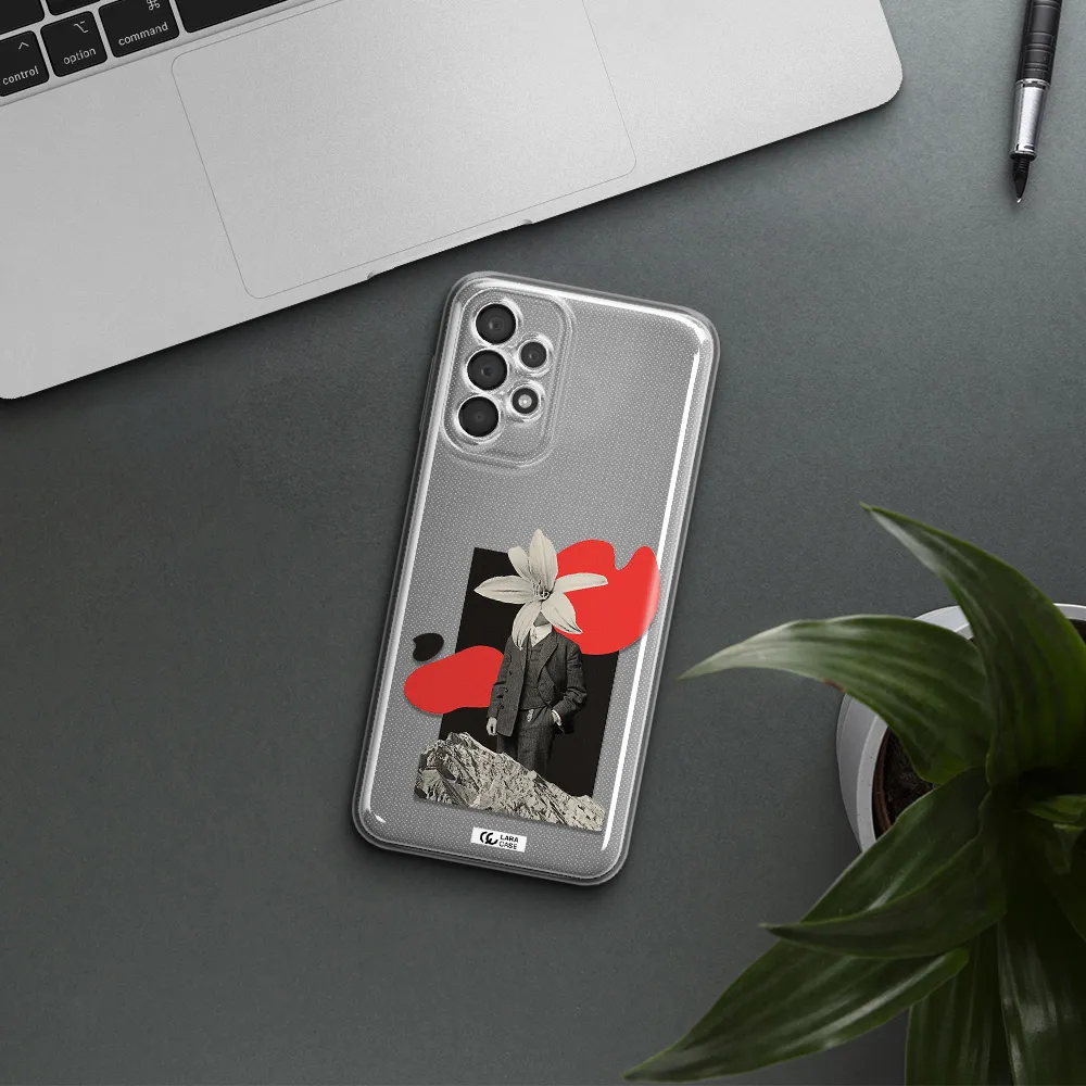 A Man In A Suit With A Flower Head Samsung A23 5G Clear Tpu Case