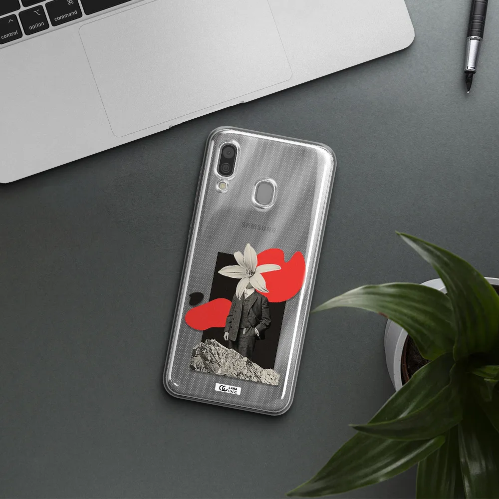 a man in a suit with a flower head Samsung A30 Clear TPU Case