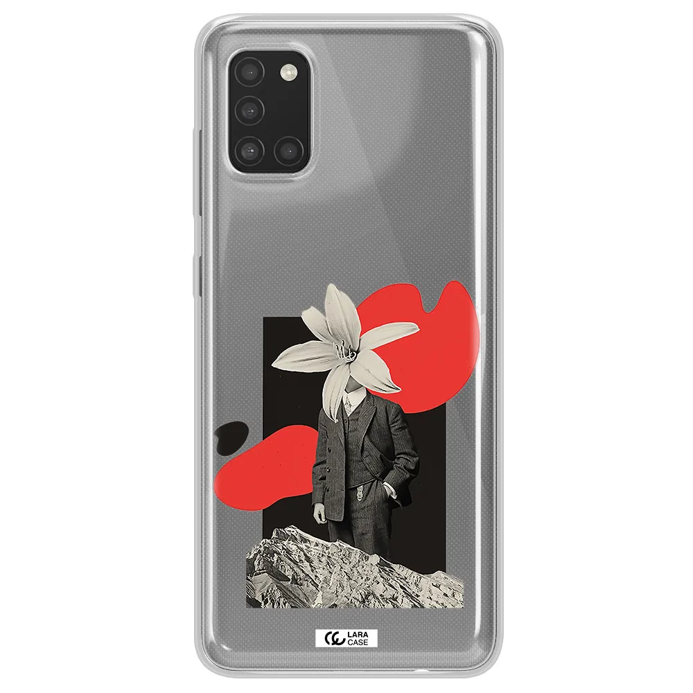 a man in a suit with a flower head Samsung A31 Clear TPU Case