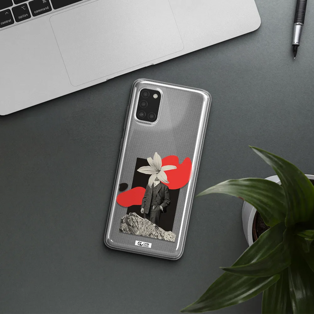 a man in a suit with a flower head Samsung A31 Clear TPU Case