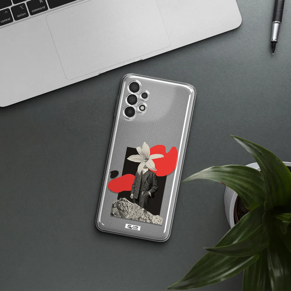 a man in a suit with a flower head Samsung A32 Clear TPU Case