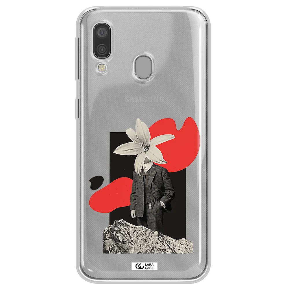 a man in a suit with a flower head Samsung A40 Clear TPU Case