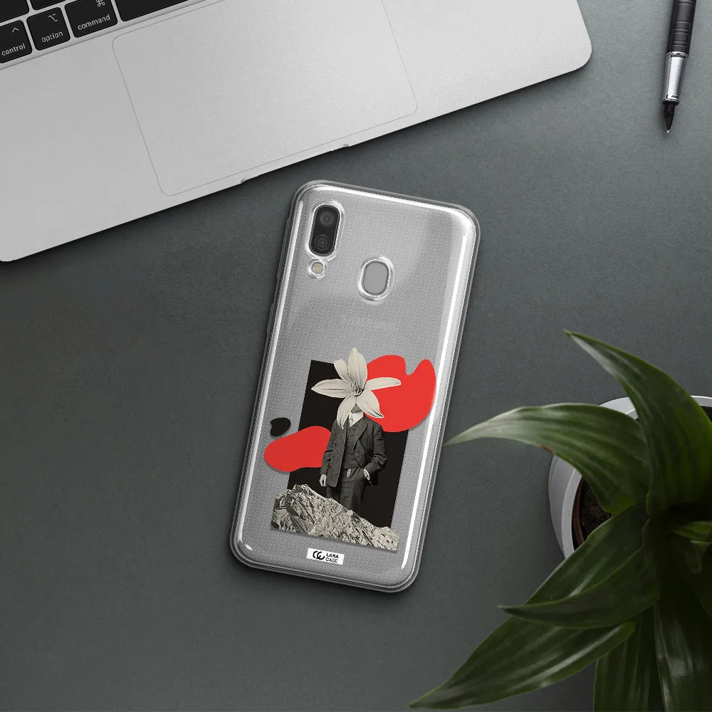 a man in a suit with a flower head Samsung A40 Clear TPU Case