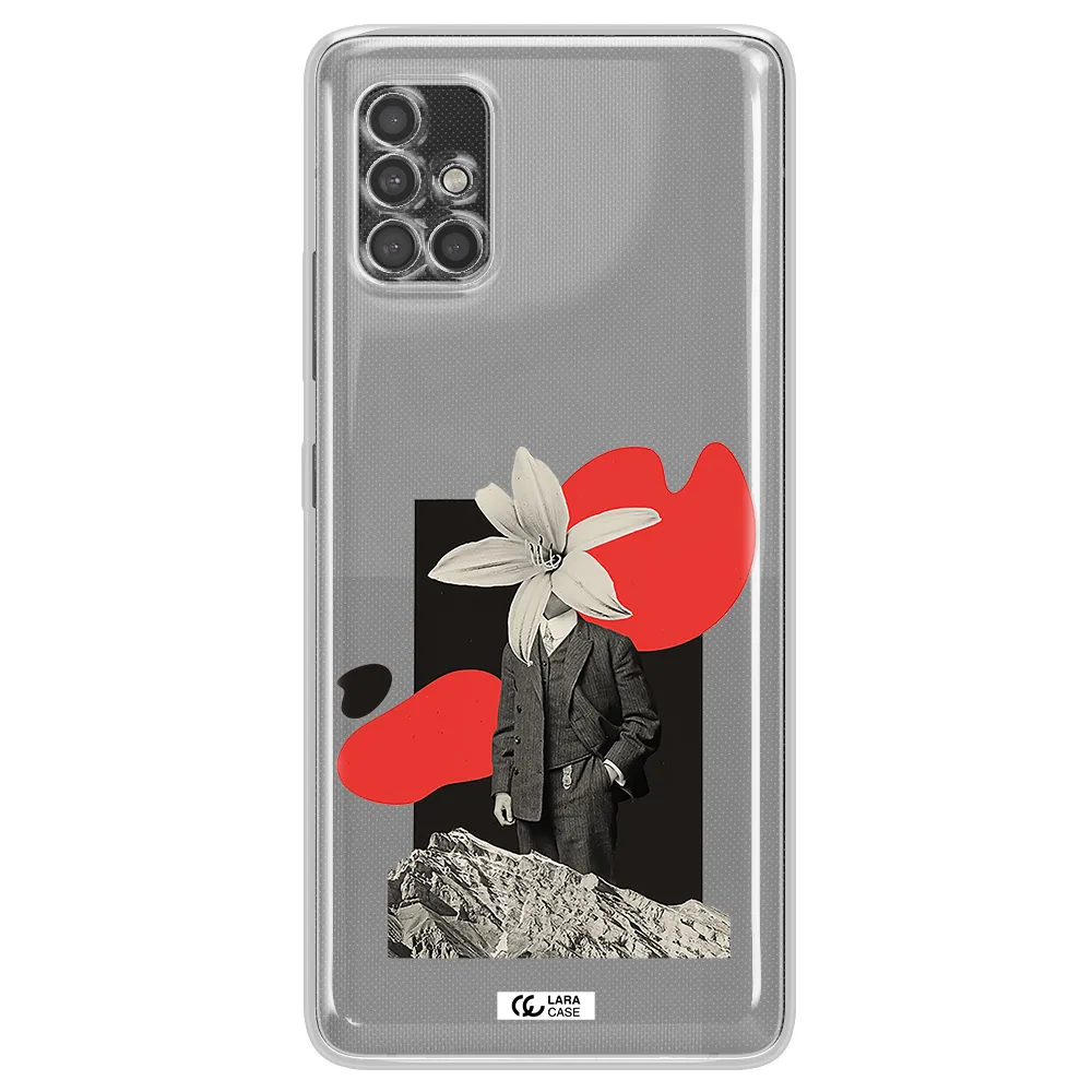 A Man In A Suit With A Flower Head Samsung A40S Clear Tpu Case