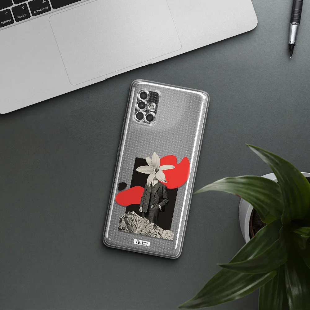 A Man In A Suit With A Flower Head Samsung A40S Clear Tpu Case