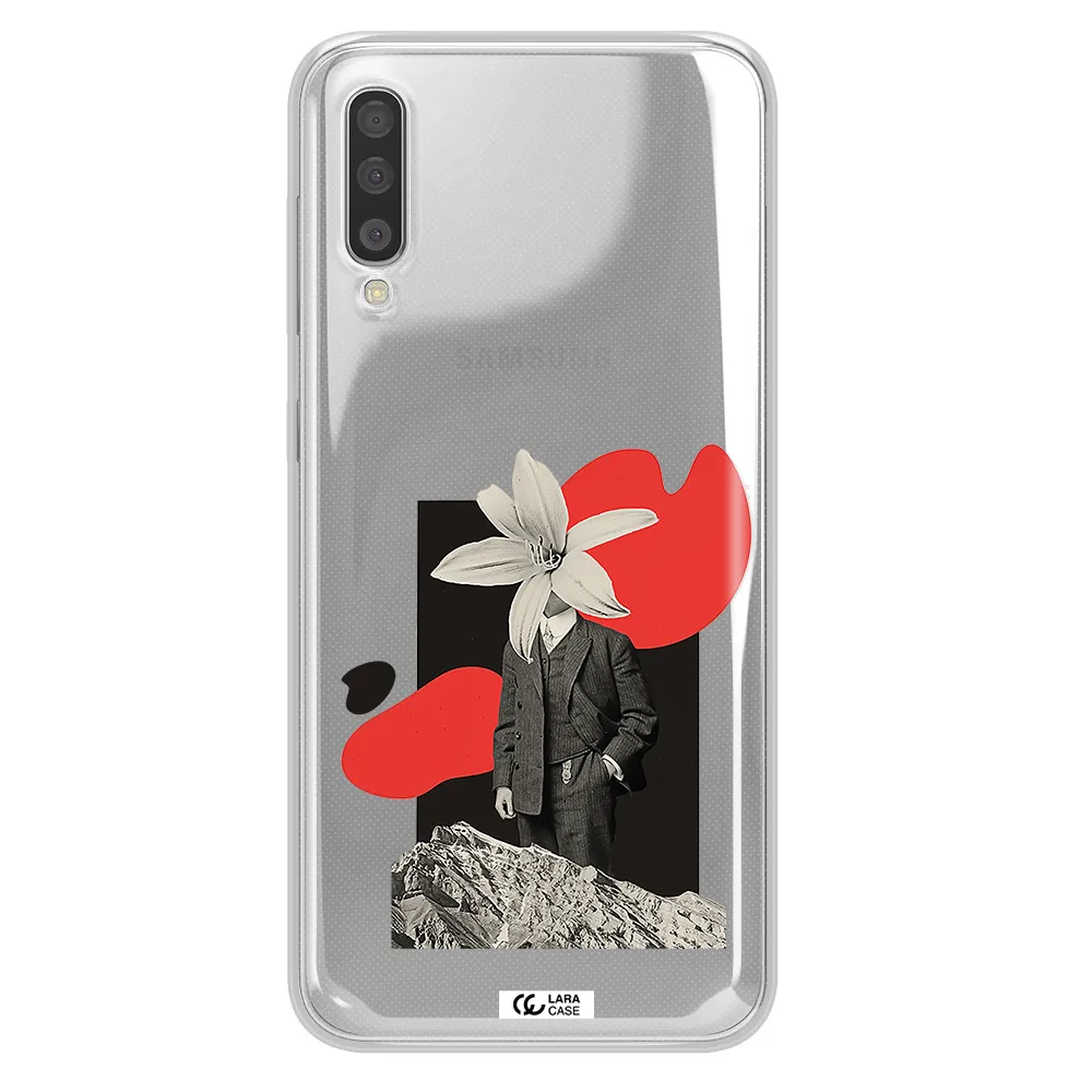 A Man In A Suit With A Flower Head Samsung A50S Clear Tpu Case