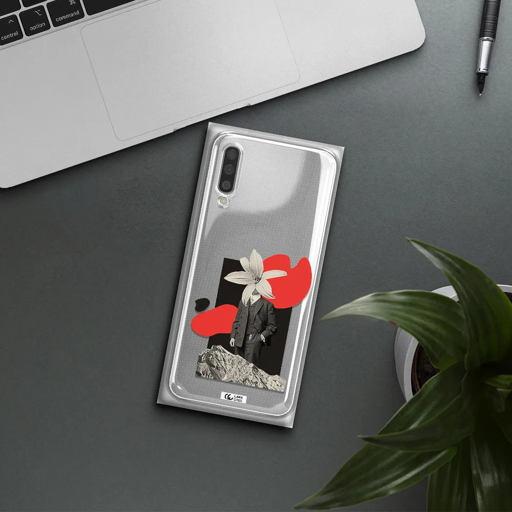A Man In A Suit With A Flower Head Samsung A50S Clear Tpu Case