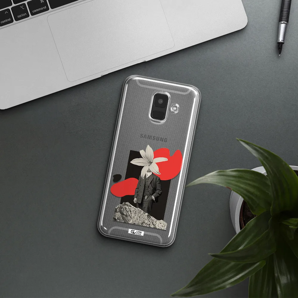 a man in a suit with a flower head Samsung A6 Clear TPU Case