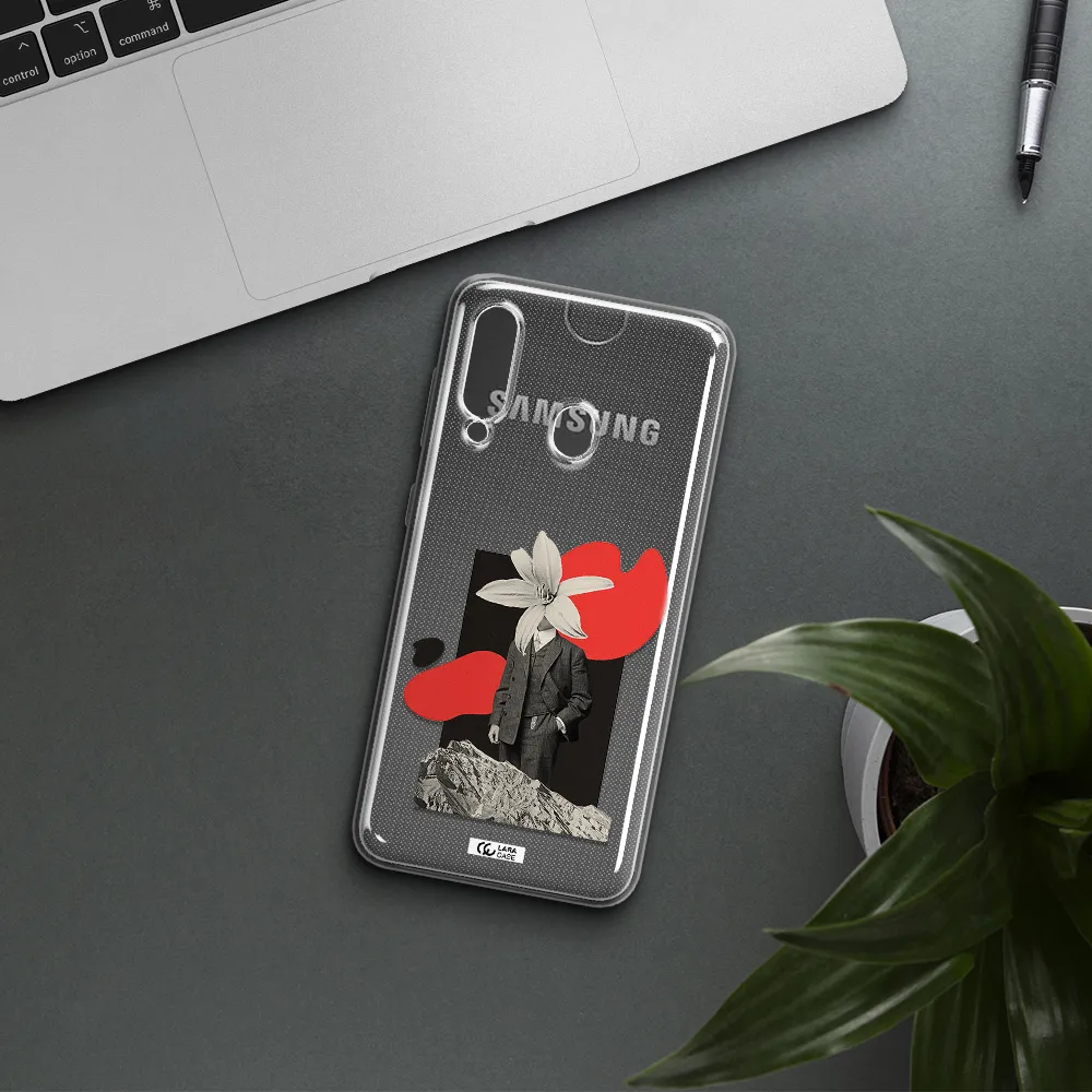 a man in a suit with a flower head Samsung A60 Clear TPU Case