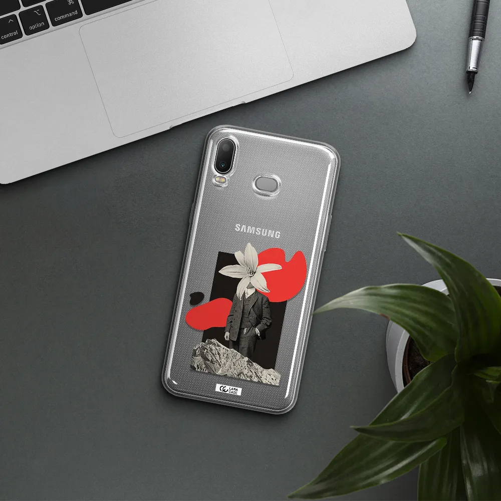a man in a suit with a flower head Samsung A6S Clear TPU Case