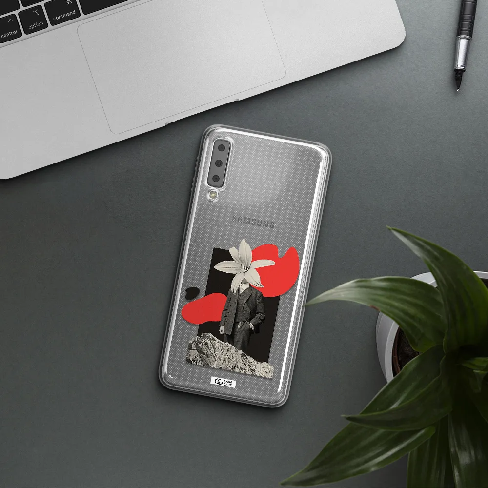 a man in a suit with a flower head Samsung A7 2018 Clear TPU Case