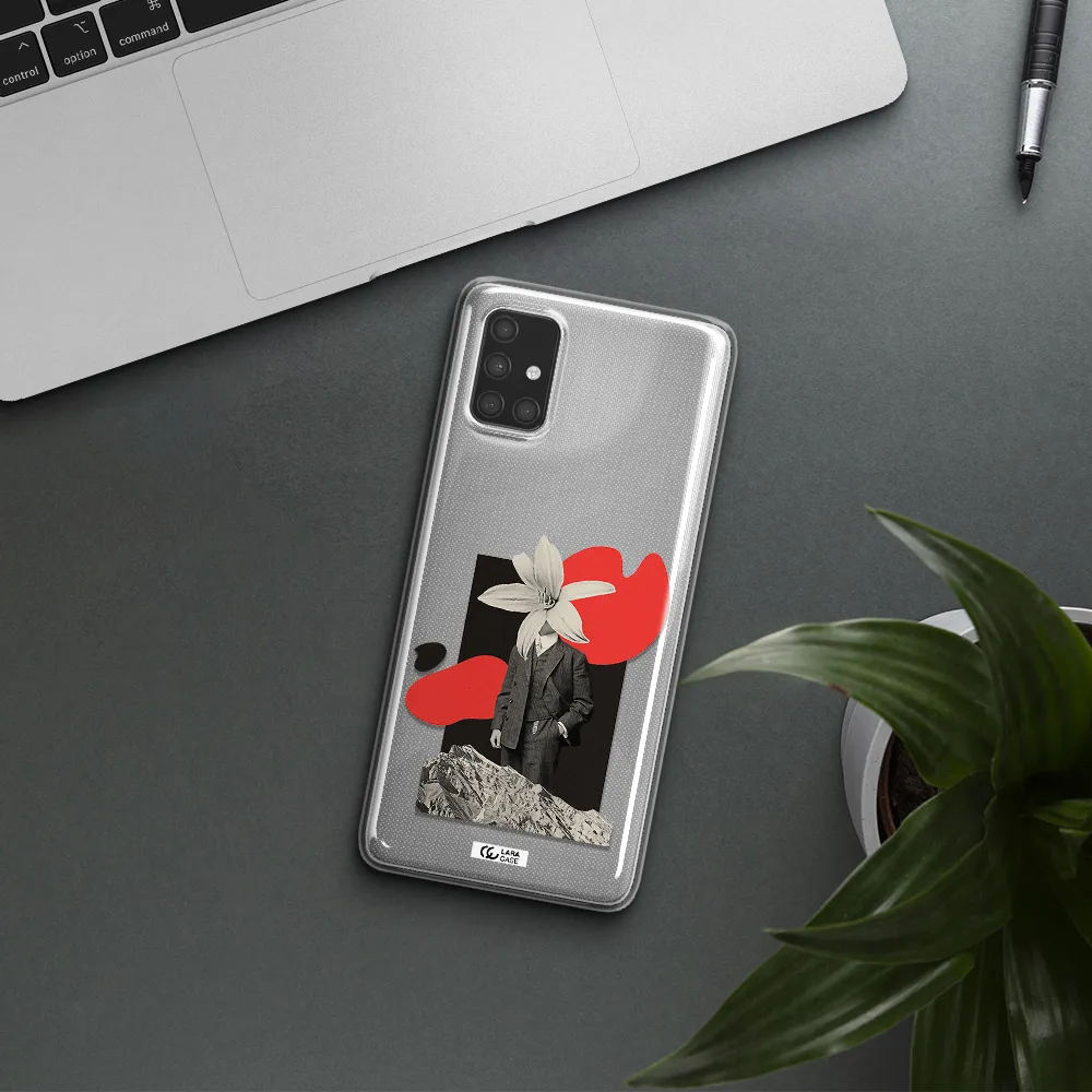 a man in a suit with a flower head Samsung A71 Clear TPU Case