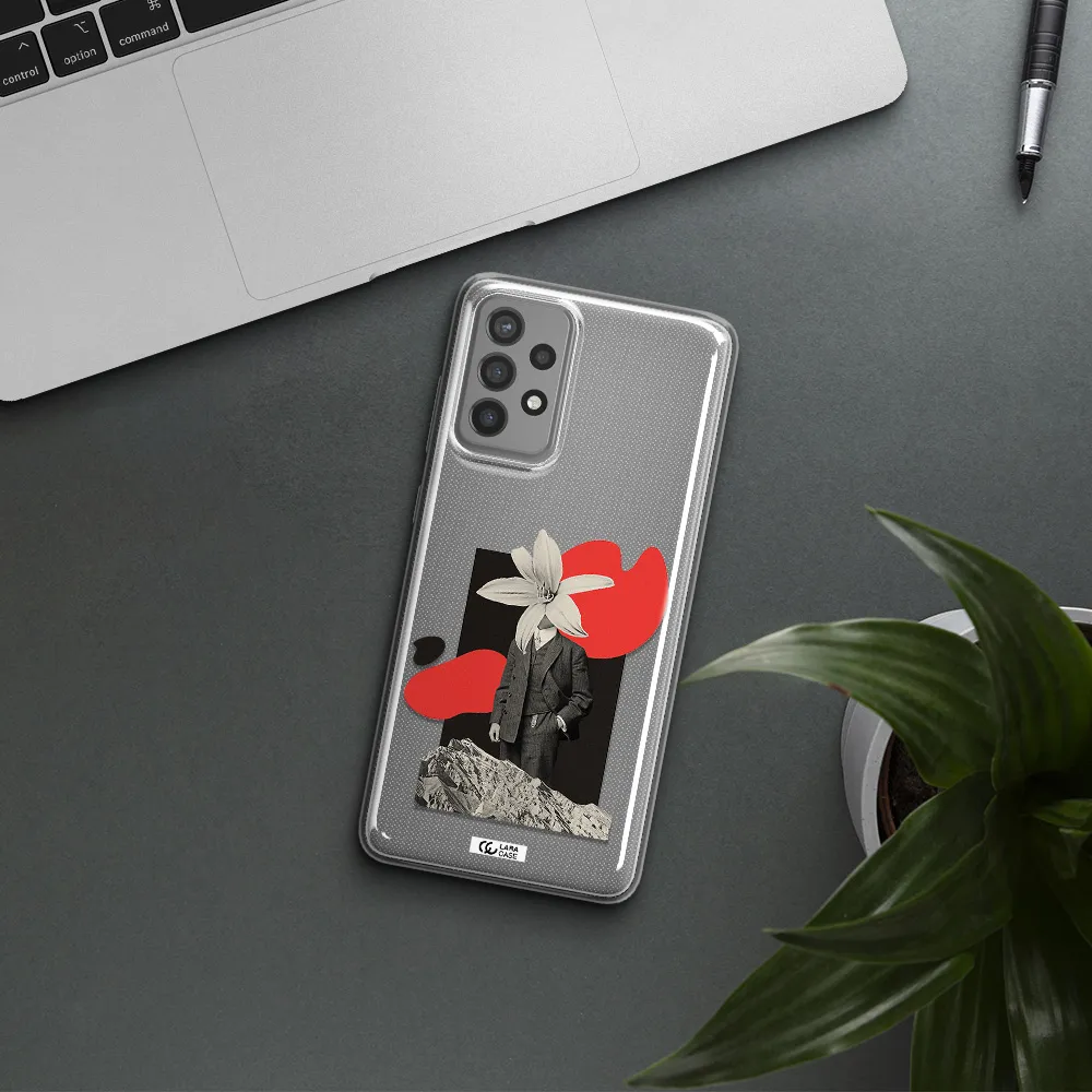 a man in a suit with a flower head Samsung A72 Clear TPU Case