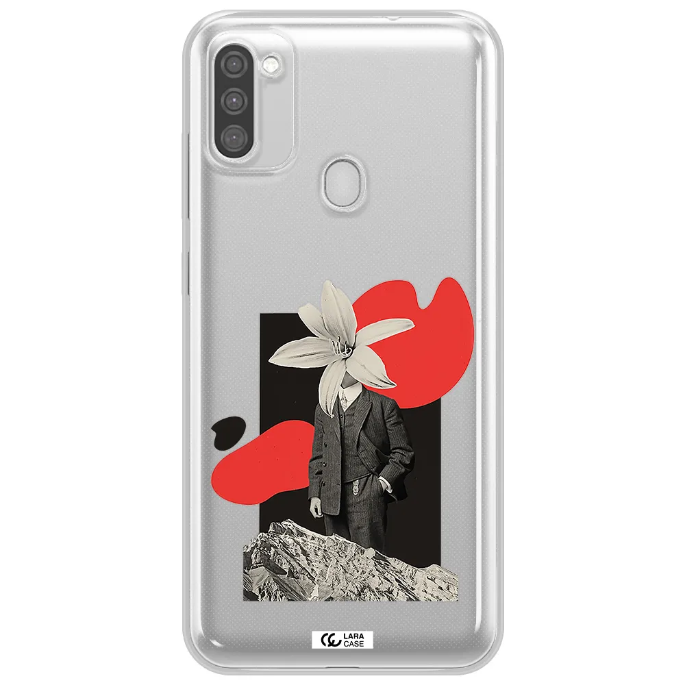 a man in a suit with a flower head Samsung M11 Clear TPU Case