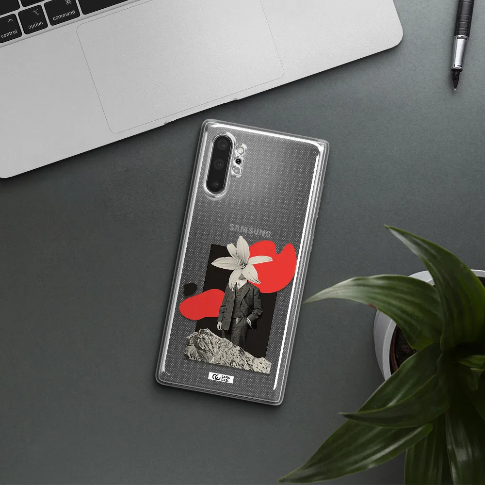 a man in a suit with a flower head Samsung Note 10 Plus Clear TPU Case