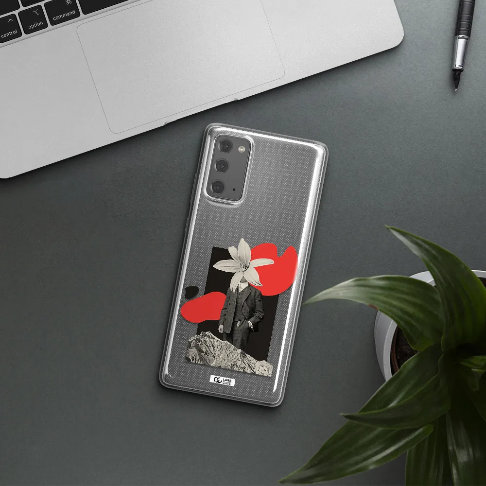 a man in a suit with a flower head Samsung Note 20 Clear TPU Case