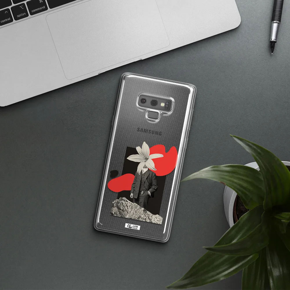 a man in a suit with a flower head Samsung Note 9 Clear TPU Case