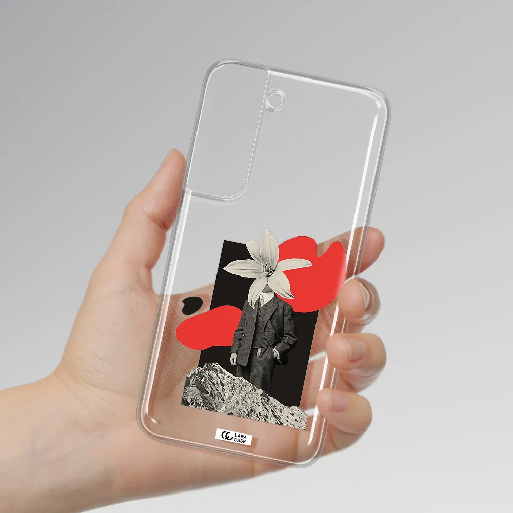 a man in a suit with a flower head Samsung S 22 Clear TPU Case