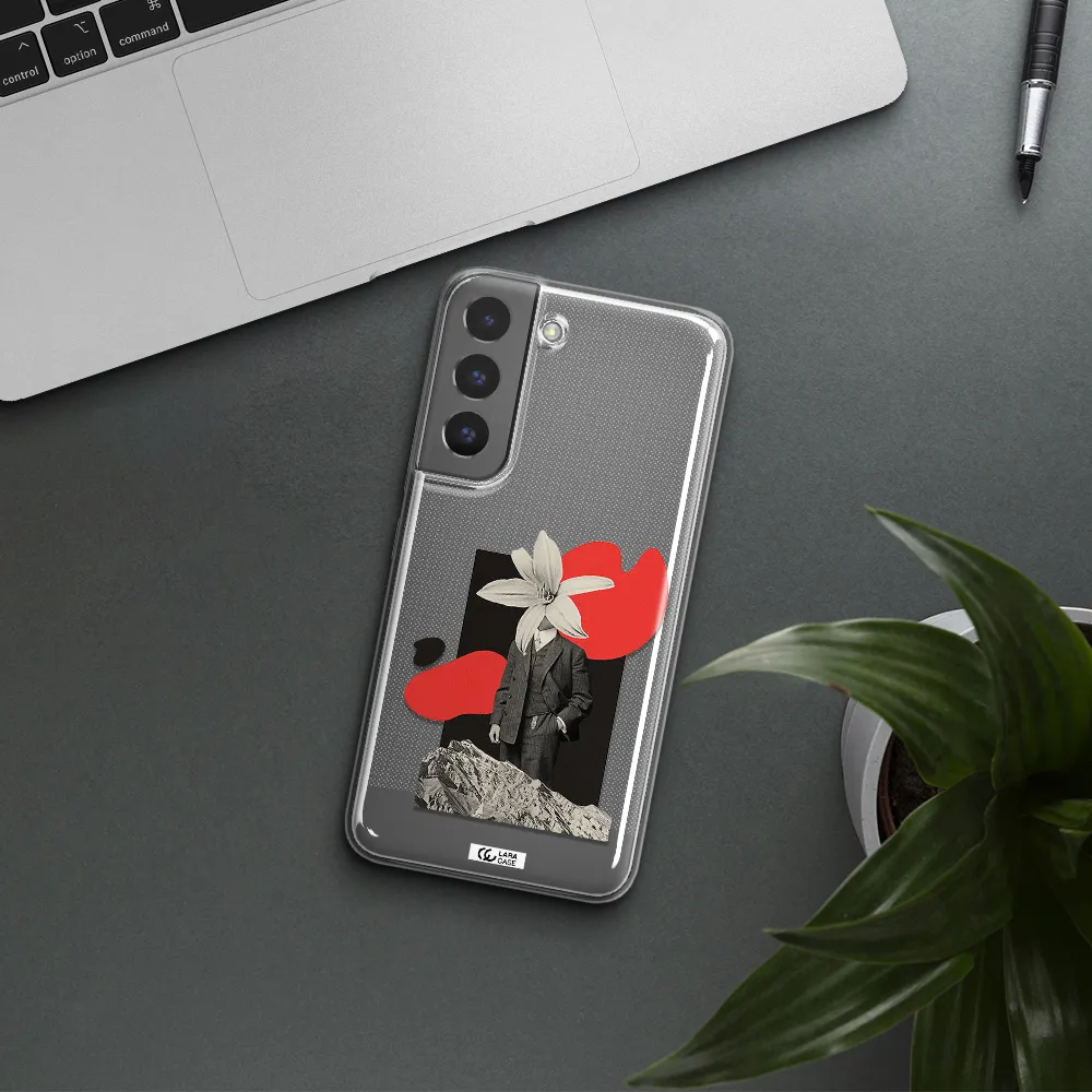 a man in a suit with a flower head Samsung S 22 Plus Clear TPU Case