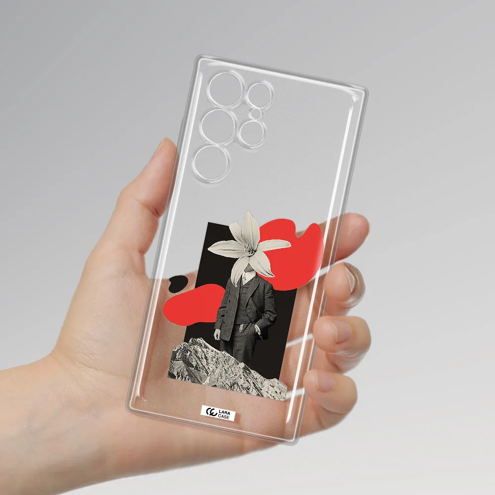 a man in a suit with a flower head Samsung S 22 Ultra Clear TPU Case