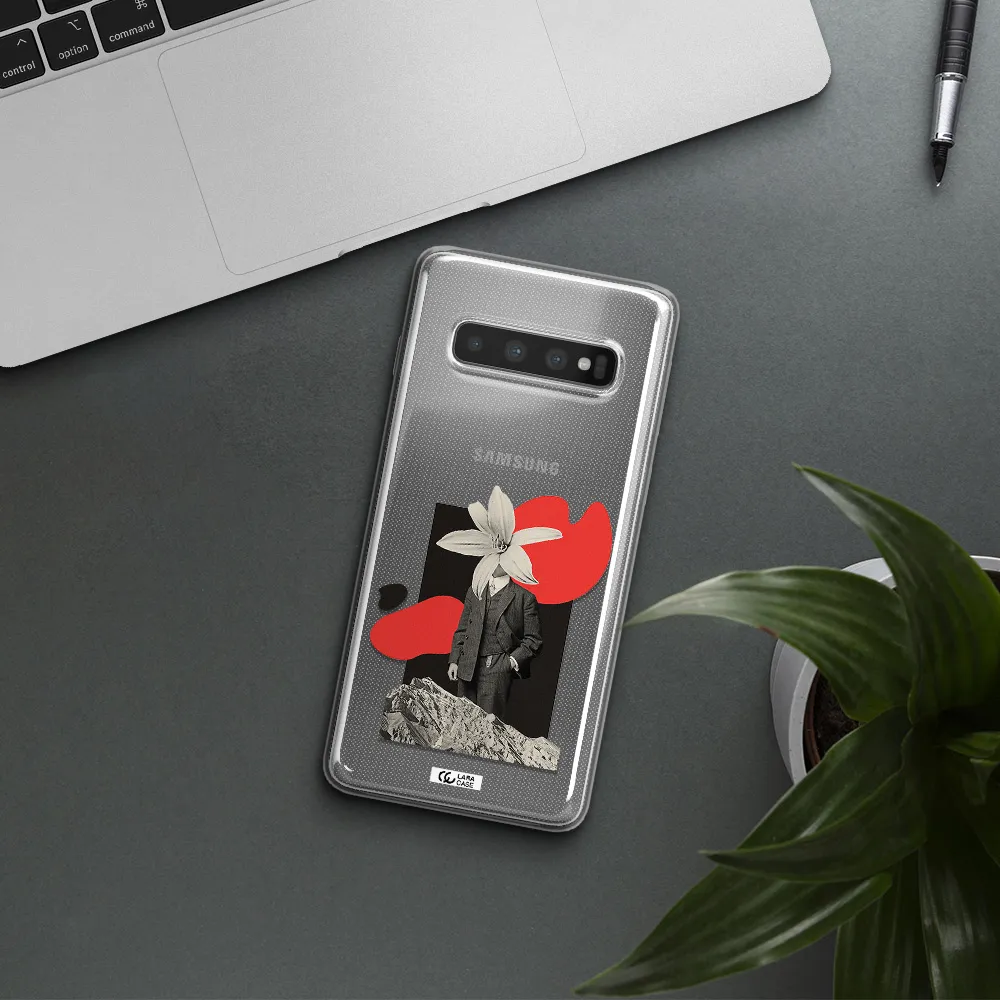 a man in a suit with a flower head Samsung S10 Plus Clear TPU Case