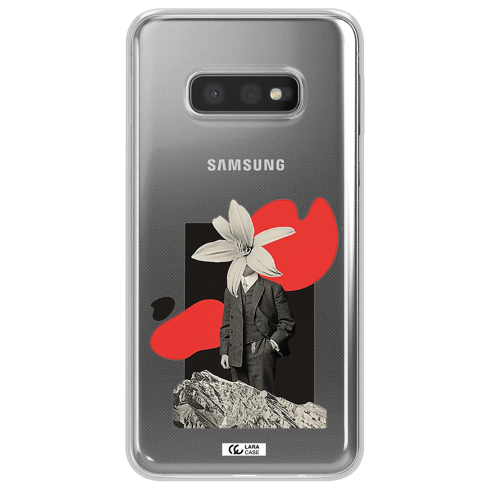 a man in a suit with a flower head Samsung S10e Clear TPU Case