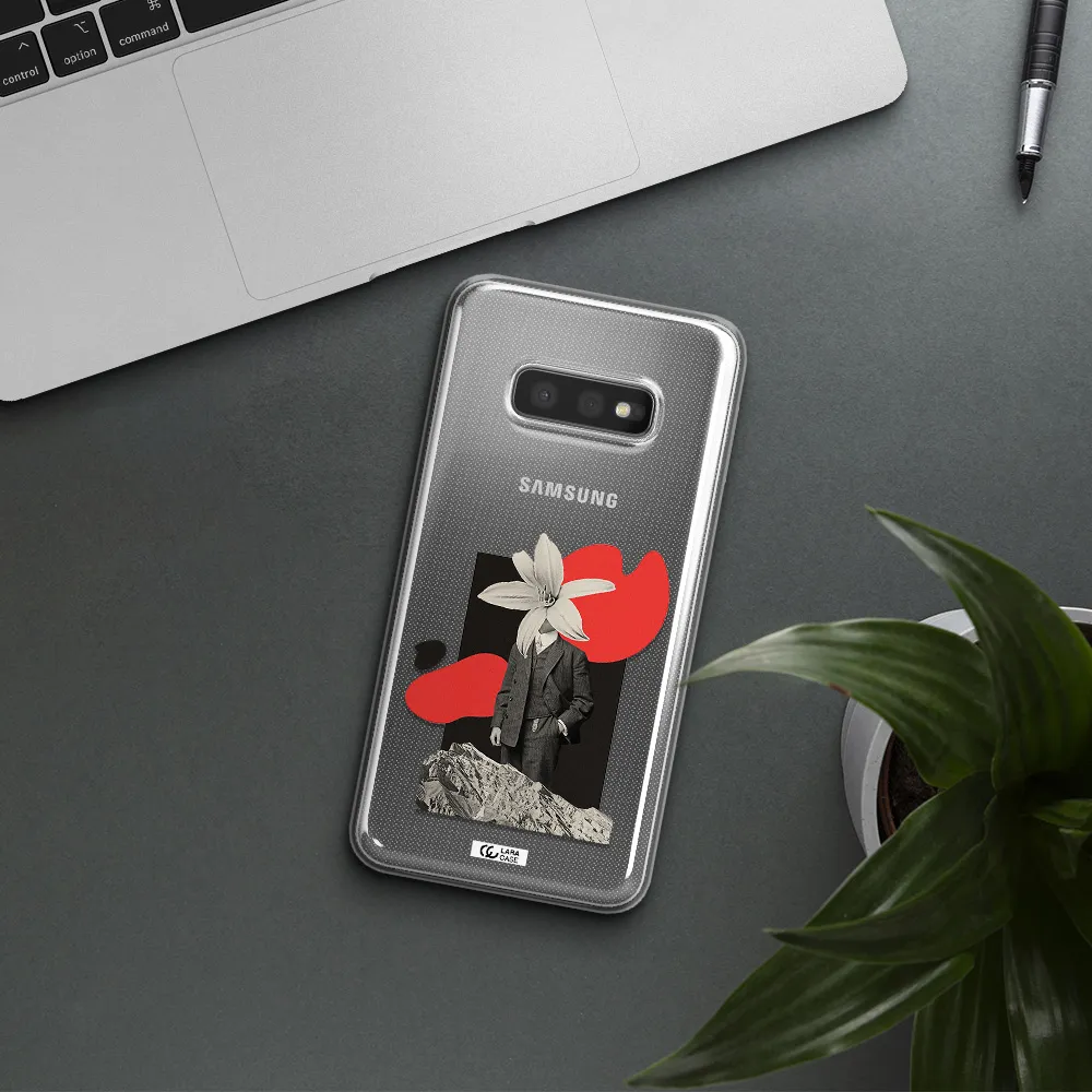 a man in a suit with a flower head Samsung S10e Clear TPU Case