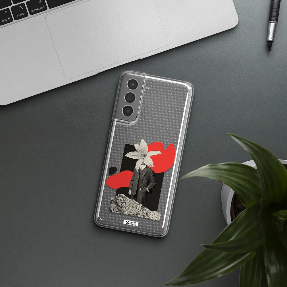 a man in a suit with a flower head Samsung S21 Clear TPU Case