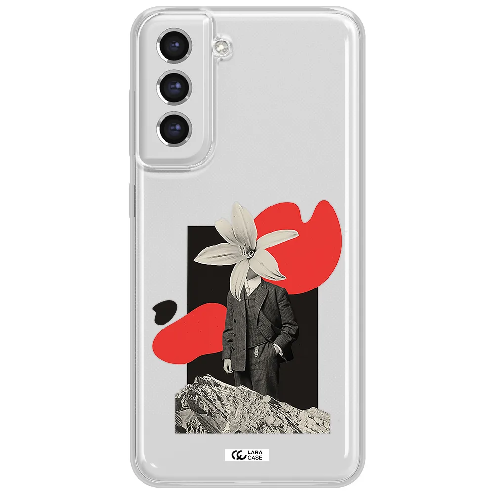 A Man In A Suit With A Flower Head Samsung S21 Fe Clear Tpu Case