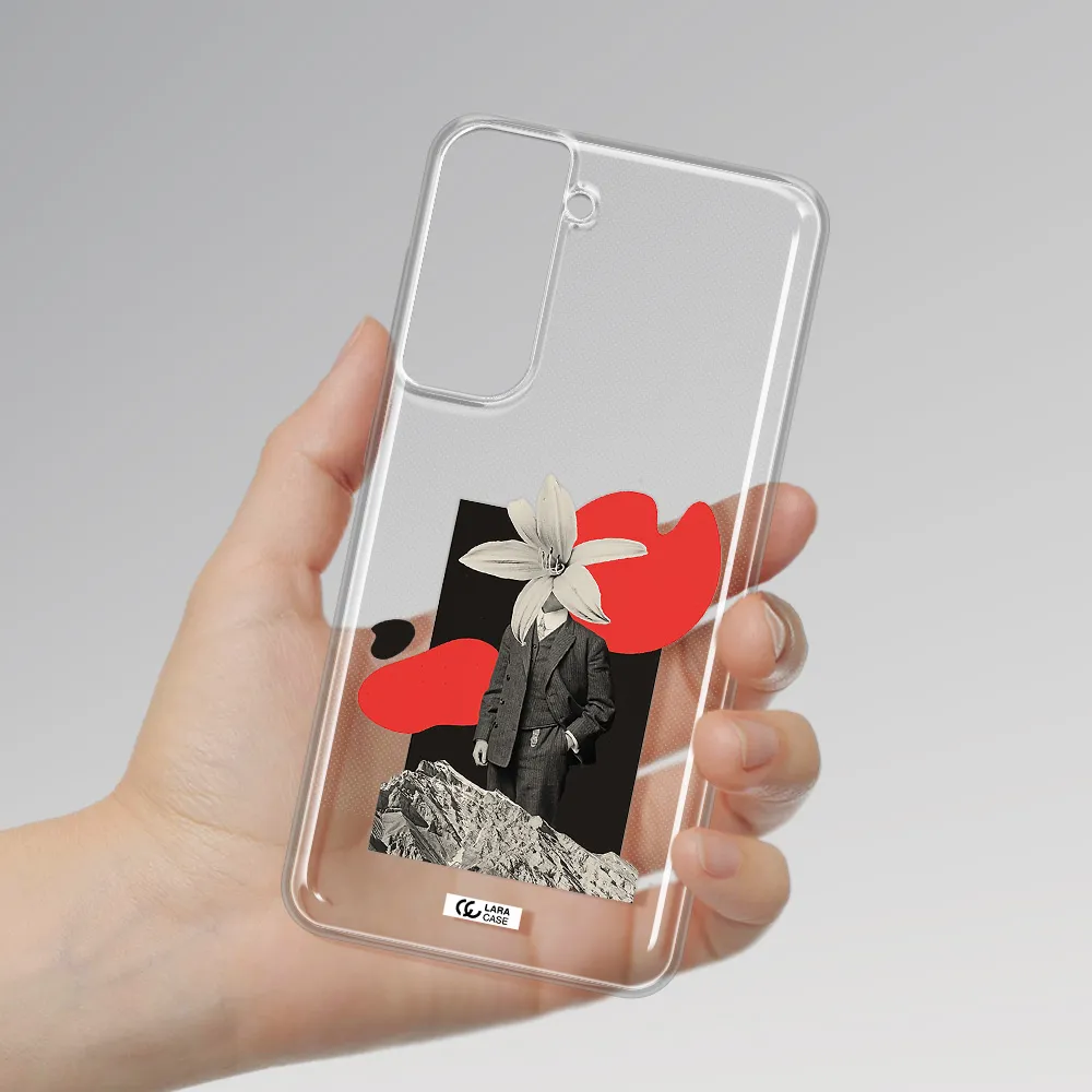 A Man In A Suit With A Flower Head Samsung S21 Fe Clear Tpu Case