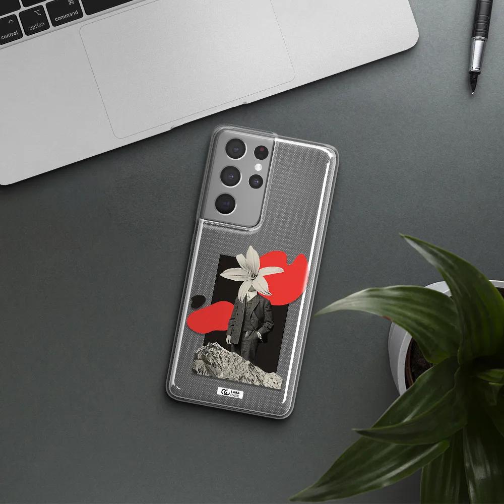 a man in a suit with a flower head Samsung S21 Ultra Clear TPU Case