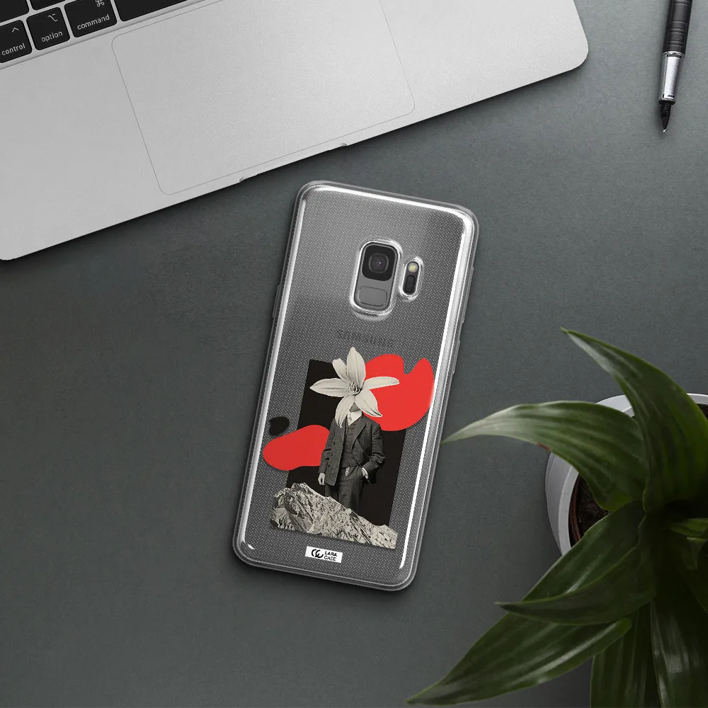 a man in a suit with a flower head Samsung S9 Clear TPU Case